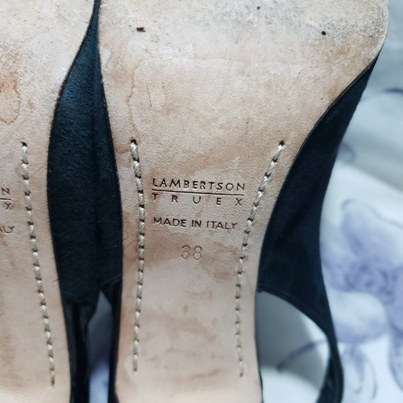 Lambertson Truex Suede /patent leather Cap Toe Slingback Heels Women US7.5 EU38 - Picture 12 of 13